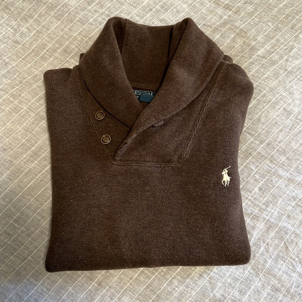 Brown shawl collar sweater, Polo Ralph Lauren, size L